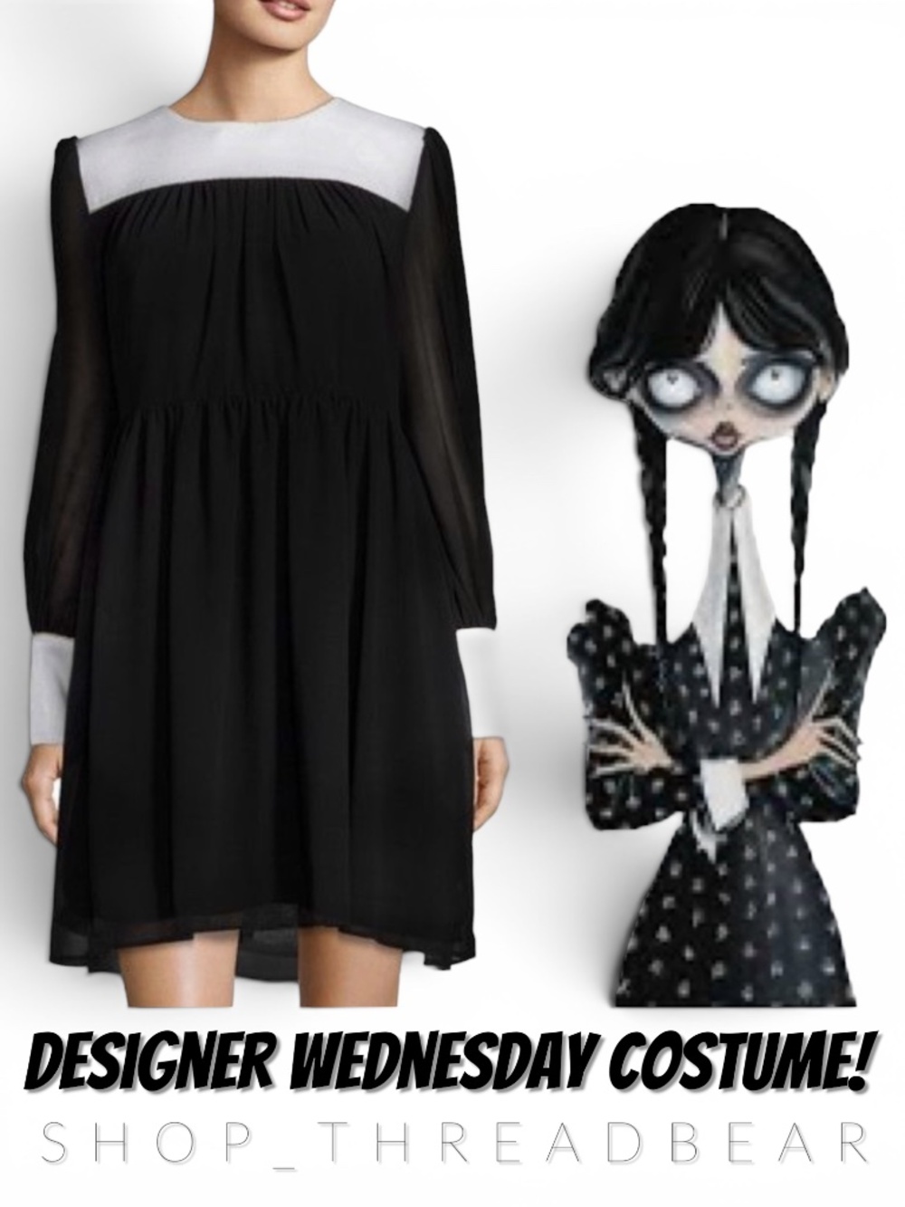 EUC [Wyatt] Black & Gold Long Puff Sleeve Chiffon < Wednesday > Mini Dress | XS